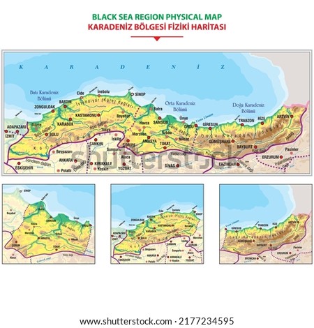 Detailed physical map of the Black Sea region. vector illustration Royalty-Free Stock Photo #2177234595