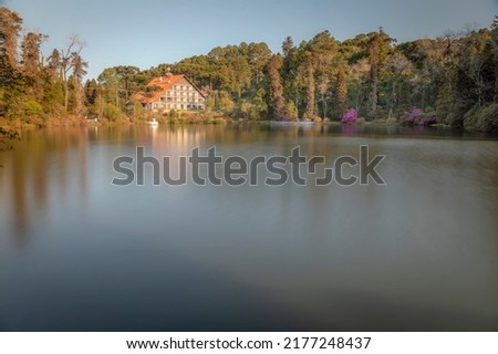 Lago Negro Black Lake , landscape with azaleas - Gramado, Rio Grande do Sul, Brazil