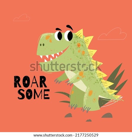 Cute dinosaur. Best for children designs, tees, birthday flyers and invitations. Dino party template. vector illustration.