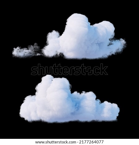 3d render, realistic clouds clip art isolated on black background, night sky design elements set