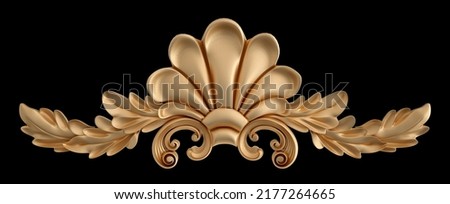 Golden ornament segments seamless pattern on a black background. luxury carving decoration. Isolated. 3D illustration