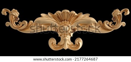 Golden ornament segments seamless pattern on a black background. luxury carving decoration. Isolated. 3D illustration