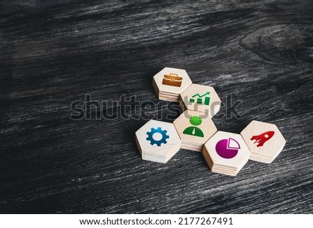 Indicators and attributes of doing business. Management and organization. Entrepreneurship. Favorable conditions for company growth and investment climate. Governmental economy support. Royalty-Free Stock Photo #2177267491