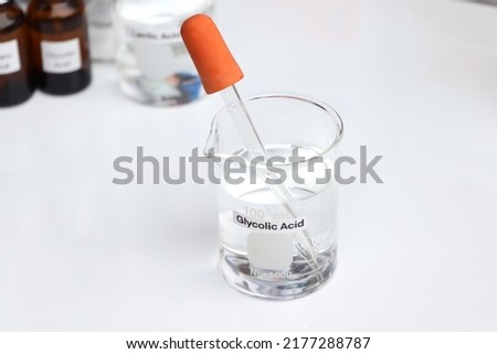 Glycolic Acid is a chemical ingredient in beauty product, chemicals used in laboratory. Royalty-Free Stock Photo #2177288787