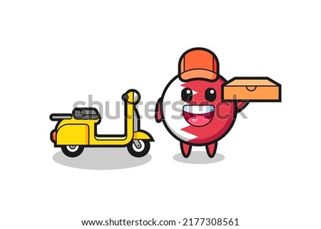 Character Illustration of bahrain flag badge as a pizza deliveryman , cute style design for t shirt, sticker, logo element