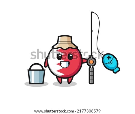 Mascot character of bahrain flag badge as a fisherman , cute style design for t shirt, sticker, logo element