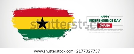 Abstract flag of Ghana on hand drawn brush strokes. Happy Independence Day with grunge style vector background