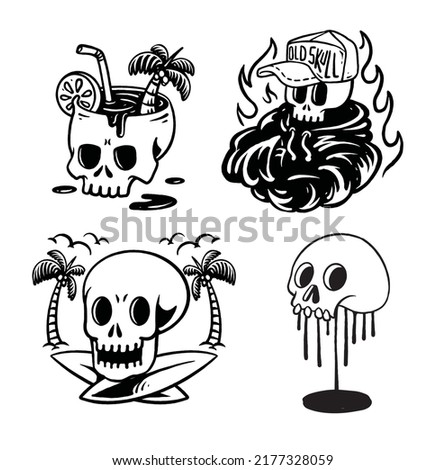 Skull and Summer beach grunge illustration for apparel, sticker and shirt