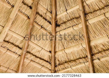 Photo of a natural weave material roof ceiling.
