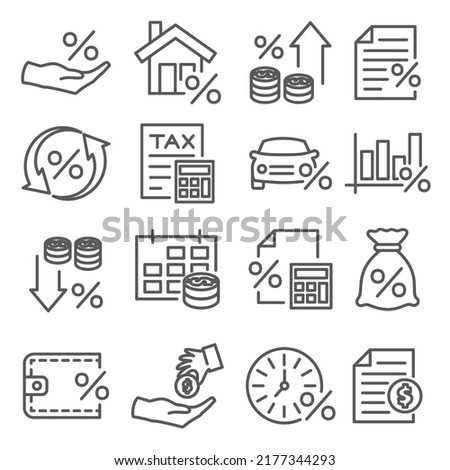 Tax line icons set on white background