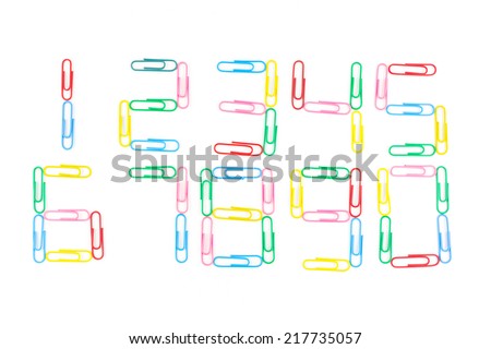 number paperclips isolated on white background