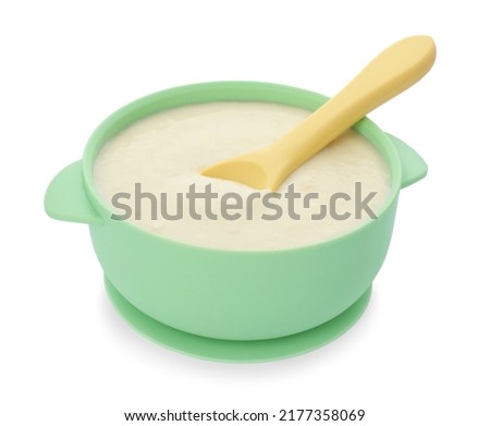 Healthy baby food in bowl on white background Royalty-Free Stock Photo #2177358069