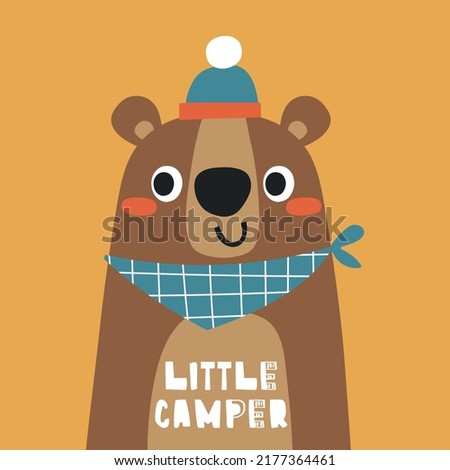 little camper bear cartoon drawing as vector for kids fashion