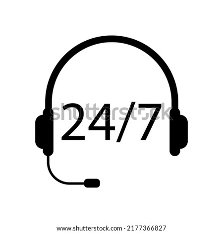 Headphones 24 7. Call symbol. Vector illustration. Stock image.