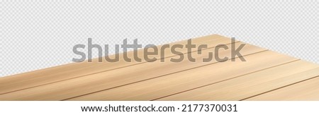 Dining wooden table top, corner perspective realistic vector illustration. Kitchen countertop from wood, angle view isolated on transparent background Royalty-Free Stock Photo #2177370031