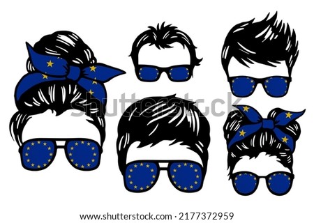 Family clip art set in colors of Europe Union flag on white background