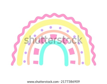 Cute baby boho rainbow set in scandinavian style, lovely decoration isolated on white background. Pastel colors, baby shower, nursery.