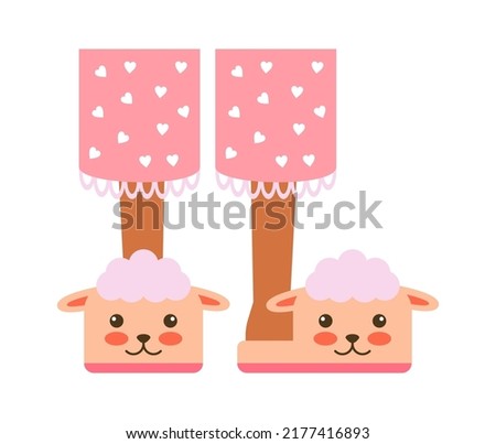 Child in sheep slippers. Vector illustration