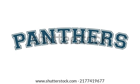 Panthers sports jersey name with college font on white background. Isolated illustration.