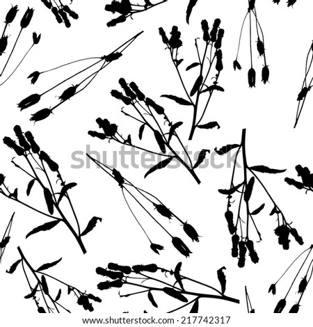 Vector illustration. Seamless doodle grass pattern. Black and white