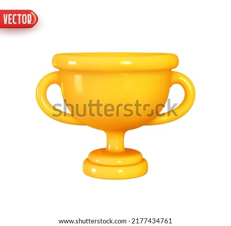 Golden cup. Victory Sports Cup for Achievement. Realistic 3d design element In plastic cartoon style. Icon isolated on white background. Vector illustration