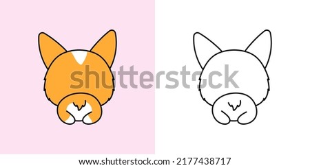 Clipart Corgi Multicolored and Black and White.  Cute Clip Art Welsh Corgi. Vector Illustration of a Kawaii Dog for Stickers, Baby Shower, Coloring Pages, Prints for Clothes.
