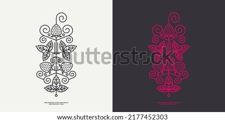 Decorative element in thin line style for your design. Strawberry plant stylization. Vector illustration