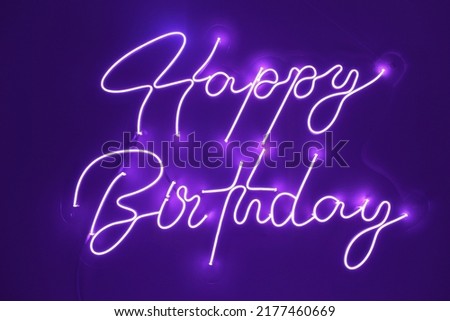 Pink neon happy birthday. Trendy style. Happy Birthday  background. Neon sign. Custom neon. Party decor.