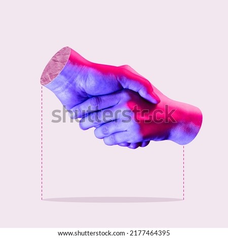 Close the deal by shaking hands. Art collage. Royalty-Free Stock Photo #2177464395