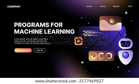 Programs for Machine Learning. Artificial Intelligence Web Landing Page Template. Vector illustration