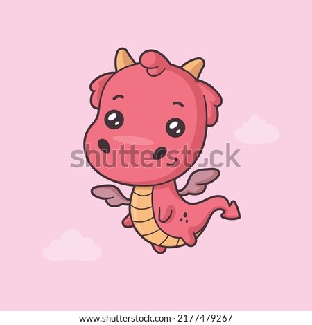 Cute kawaii baby dragon cartoon character vector illustration