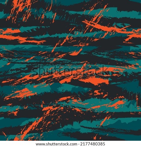Abstract seamless camo tiger stripe army fatigue pattern design	 Royalty-Free Stock Photo #2177480385