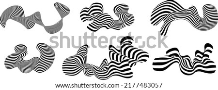 Abstract optical illusion liquid shape. Liquify line monochrome background. White and black wavy stripes. Modern aesthetics of Swiss design wallpaper. Brutalism vector art. Royalty-Free Stock Photo #2177483057