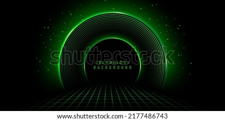 abstract rings backgrounds green tunnel with lights for signs corporate, advertisement business, social media post, billboard agency, ads campaign marketing, motion video, landing page, website header Royalty-Free Stock Photo #2177486743