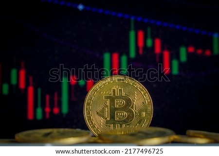 Bitcoin cryptocurrency future money with stock forex graph background.