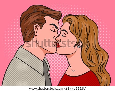 kissing couple in love pop art retro vector illustration. Comic book style imitation. Royalty-Free Stock Photo #2177511187
