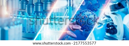 Panoramic web banner of microscope in medical research lab for science laboratory,study for making vaccine to protection a coronavirus COVID-19,scientist research in medical science laboratory concept Royalty-Free Stock Photo #2177553577