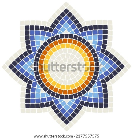 Ancient mosaic element. Decorative antique stone ornament. Royalty-Free Stock Photo #2177557575
