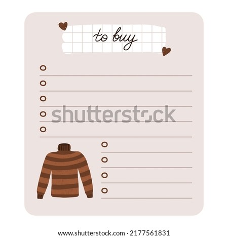 Cozy scrapbook templates for planner (notes, to do, to buy and other) with hygge autumn clip arts of seasonal clothes, drinks, decor. With editable illustrations. For school, university schedule.