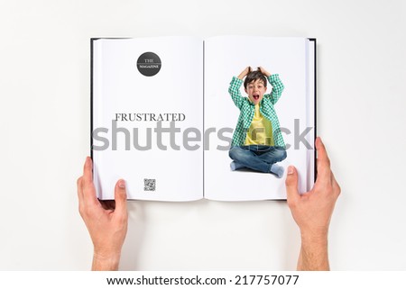 Kid frustrated printed on book