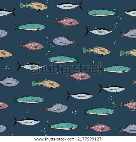 Fish sea life seamless pattern