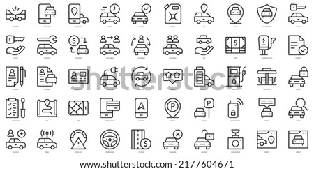 Set of thin line car sharing Icons. Vector illustration Royalty-Free Stock Photo #2177604671