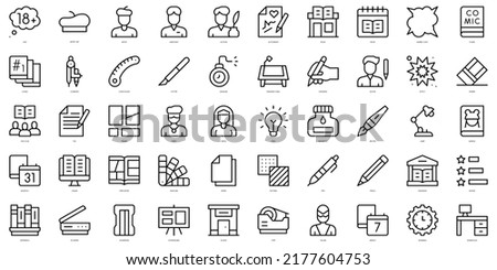 Set of thin line comic Icons. Vector illustration