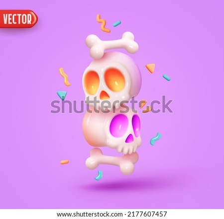 Skull and Bones. The day of Dead. Traditional Feast of Dia De Los Muertos. Colorful poster and banner for Halloween. Realistic 3d design in plastic style. Happy Festive background. vector illustration