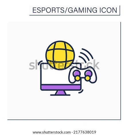 Multiplayer video game color icon. Global gaming. Playing process with different players. More than one person. Cybersport concept. Isolated vector illustration