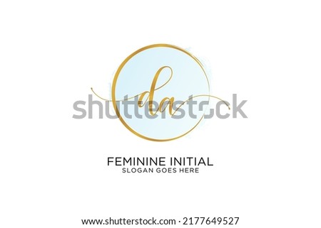 DA handwriting logo with circle template vector signature, wedding, fashion, floral and botanical with creative template.
