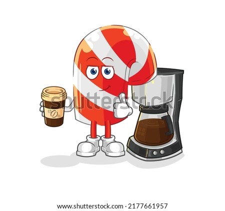 the candy cane drinking coffee illustration. character vector