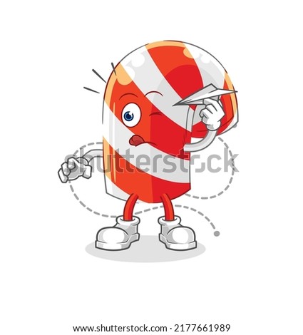 the candy cane with paper plane character. cartoon mascot vector