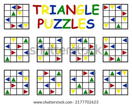 Triangle puzzles big set for children vector illustration