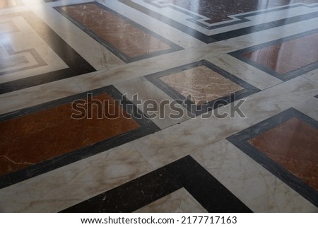 Colorful marble floor with geometric patterns